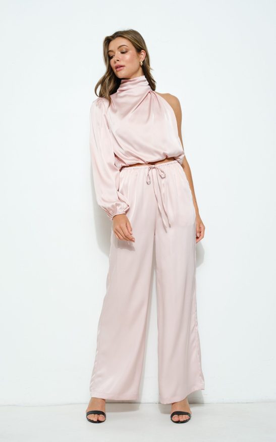 Satin Elasticized Waist Self-tie Drawstring Pants #23686411