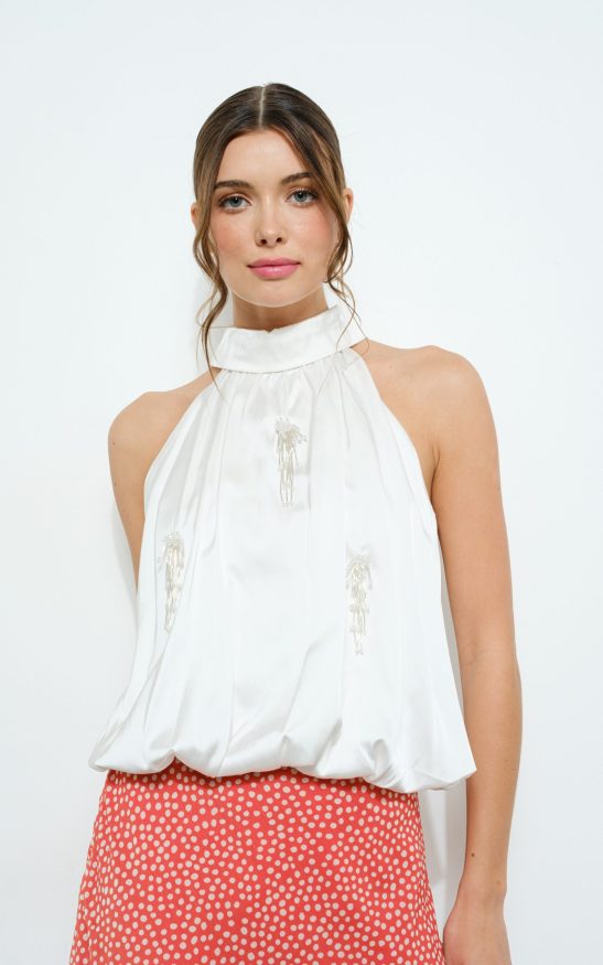 Halter Blouse With Beaded Embellishments #23605585