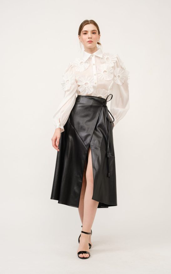 Faux Leather Wrap With Self Tie Midi Skirt #22889752