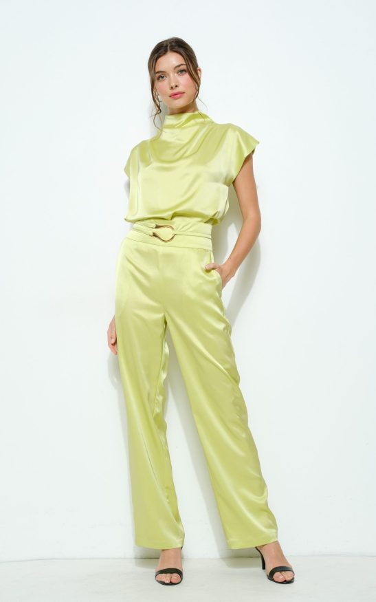 Satin Draped High-neck Cap-sleeve Top #23691171