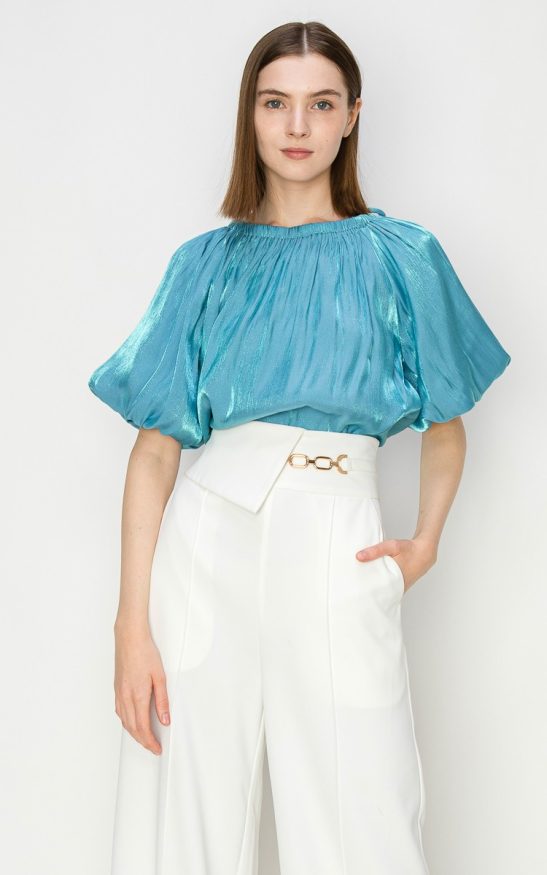 Satin Puff Balloon Sleeves Blouse Top #23108197