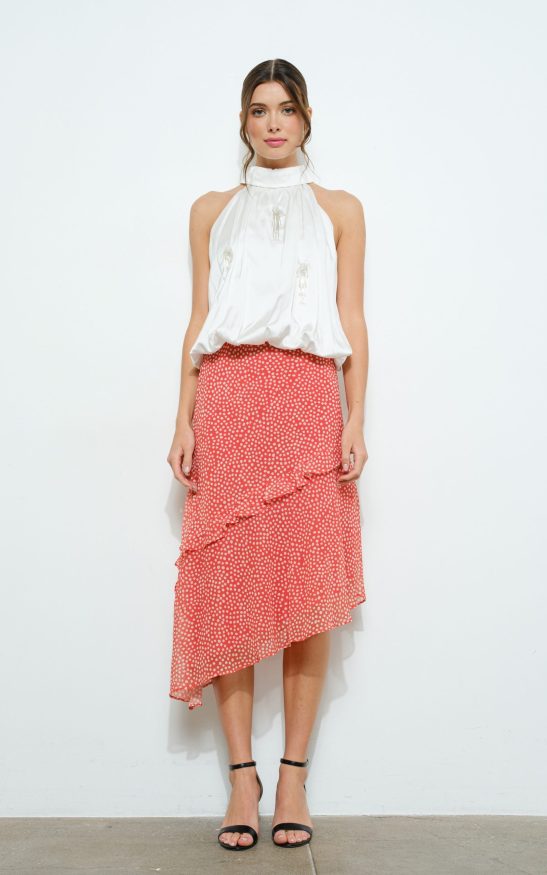 Asymmetrical Ruffled Polka Dot Midi Skirt #23514544