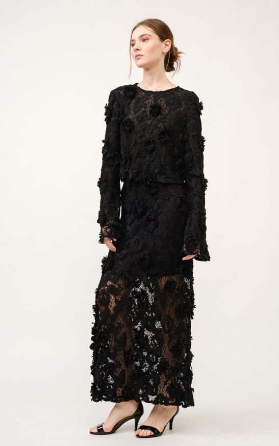 High Waist Floral Lace Maxi Skirt #22907346