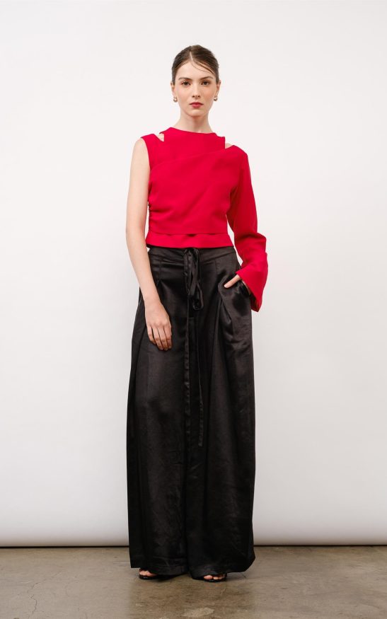 Satin High Waist Front Pintuck Wide Pants #23550954